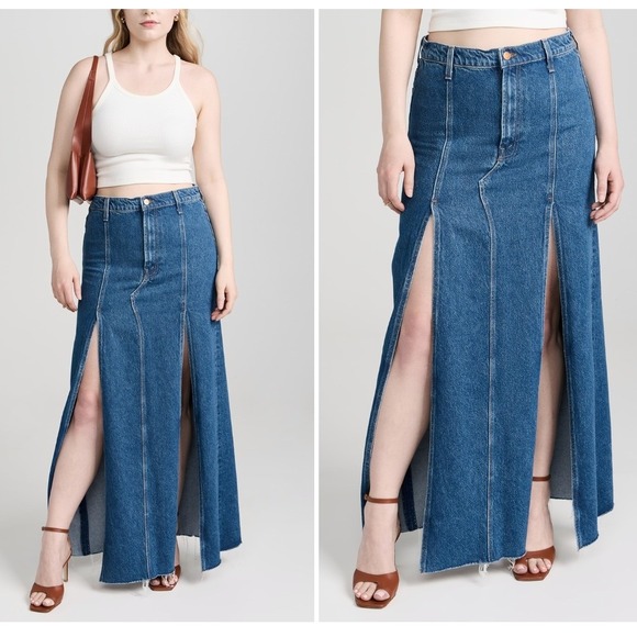 MOTHER Snacks! $298 The Lickity Split Fray Maxi Denim Skirt - Picture 4 of 7